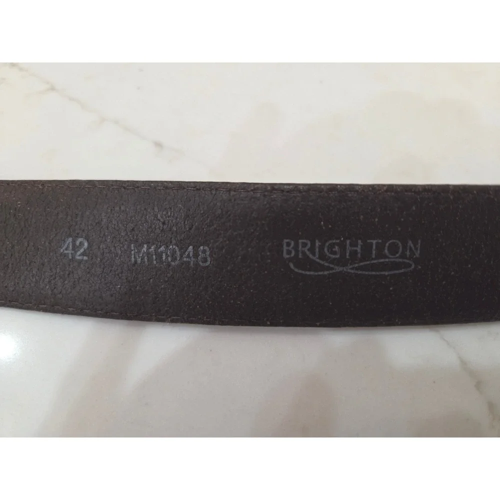 Brighton Leather Belt Size 42 Brown Embossed Plaid Silver Buckle M11048 Mens